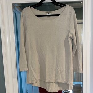 Prairie Underground Crew in Oyster Cream Long Sleeve Loose High Low Shirt sz S